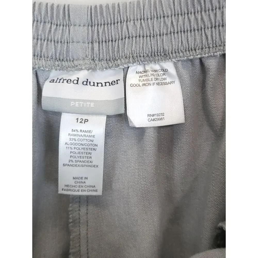 Alfred Dunner Pull-on Pants Proportioned Med Stretch Ramie Blend Women 12P‎ Gray